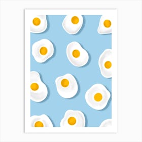 Fried Eggs On A Blue Background Art Print