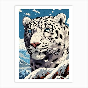 Snow Leopard Animal Drawing In The Style Of Ukiyo E 4 Art Print