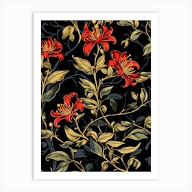 Winter Honeysuckle 4 William Morris Style Winter Florals Art Print