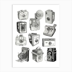 Grey, Black And White Cameras Art Print