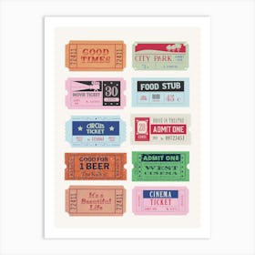 Vintage Movie Tickets 1 Art Print