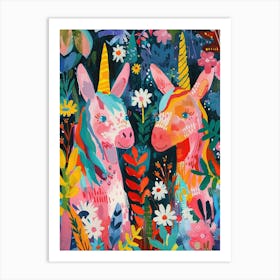 Floral Unicorn Friends Painting Art Print