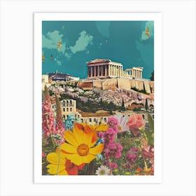 Athens   Floral Retro Collage Style 2 Art Print