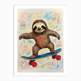 Sloth On A Skateboard 3 Art Print