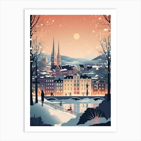 Winter Travel Night Illustration Geneva Switzerland 4 Art Print