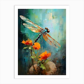 Dragonfly On Flowers Art Print