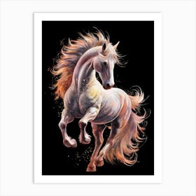 Horse Jumping On Black Background Art Print