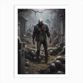 Zombie Emerging From A Cramped Graveyard Art Print