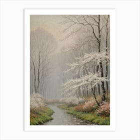 Stream In The Misty Woods Art Print