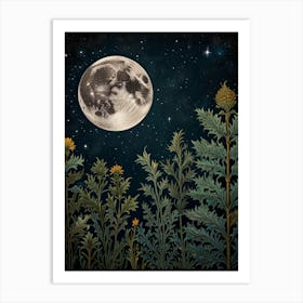 Moon In The Night Sky Style William Morris 1 Art Print Art Print