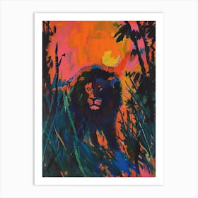 Transvaal Lion Night Hunt Fauvist Painting Painting 4 Art Print