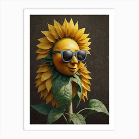 Sunflower With Sunglasses Art Print