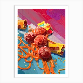 Meatballs Pasta Spaguetti Oil Painting 1 Art Print