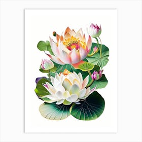 Lotus Flowers In Garden Decoupage 1 Art Print