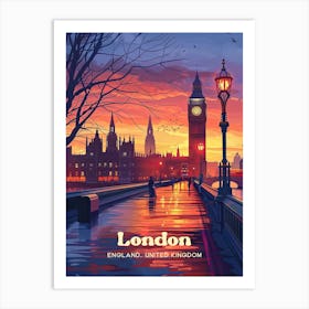 London England Sunset Travel Illustration 1 Art Print