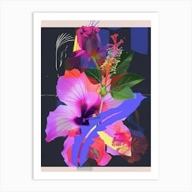 Hibiscus 4 Neon Flower Collage Art Print