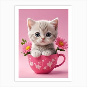 Cute Kitten In A Cup Art Print