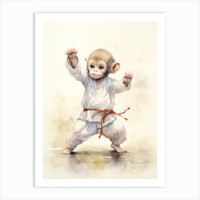 Monkey Painting Practicing Tai Chi Watercolour 1 Art Print