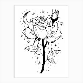 Roses And The Moon Line Drawing 2 Art Print