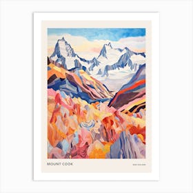 Mount Cook New Zealand 5 Colourful Mountain Illustration Poster Art Print