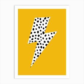 Lightning Bolt Black and White Spotty on Mustard Yellow Art Print