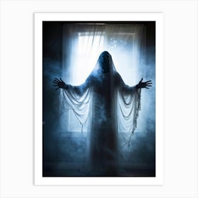 Ghostly Apparition Shrouded In Ethereal Veil Representing Religious Blindness Man Trapped In A Curt (6) Art Print