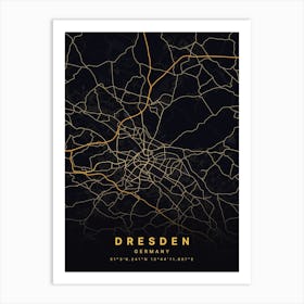 Dresden Germany Black And Gold Map Art Print