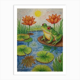 Frog In The Pond Art Print