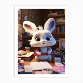 Little Scholar: Baby Bunny Hits the Books Print Art Print