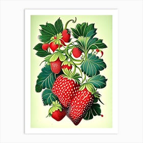 Bunch Of Strawberries, Fruit, Vintage Botanical 1 Art Print