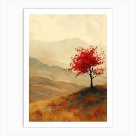 Red Tree On A Hill 1 Art Print