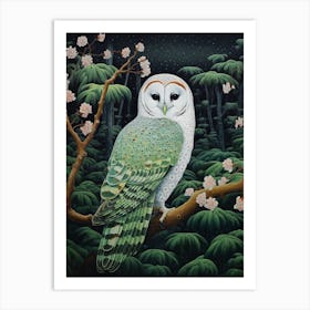Ohara Koson Inspired Bird Painting Barn Owl 2 Art Print