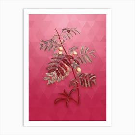 Vintage Sweet Acacia Botanical in Gold on Viva Magenta n.0120 Art Print