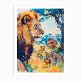 Masai Lion Interaction With Other Wildlife Fauvist Painting 2 Art Print