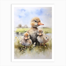 Ducklings & Mother Watercolour 5 Art Print