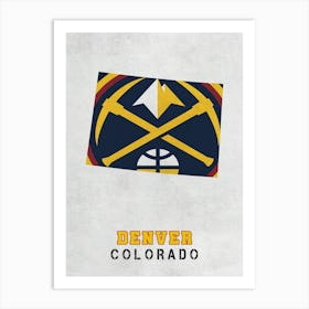 Denver Nuggets Denver Colorado State Map Art Print