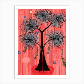 Pink And Red Plant Illustration Ponytail Palm 6 Art Print