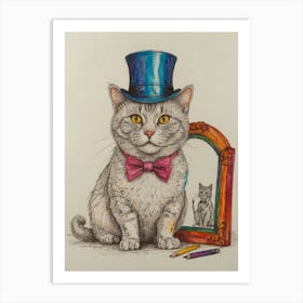 Cat In Top Hat 4 Art Print