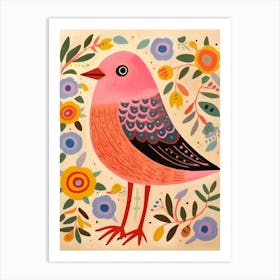 Pink Scandi European Robin 3 Art Print