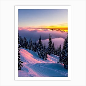 Fernie, Canada Sunrise Skiing Poster Art Print