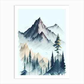 Mountain And Forest In Minimalist Watercolor Vertical Composition 125 Art Print