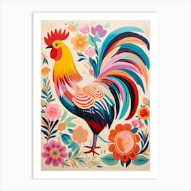 Pink Scandi Rooster 4 Art Print