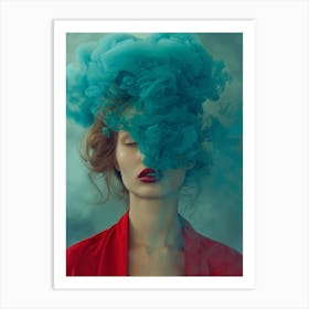 Woman With Blue Smoke Art Print