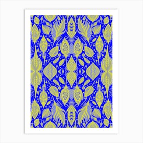 Neon Vibe Abstract Peacock Feathers Blue And Yellow 1 Art Print