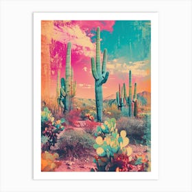 Retro Cactus Wonderland 3 Art Print