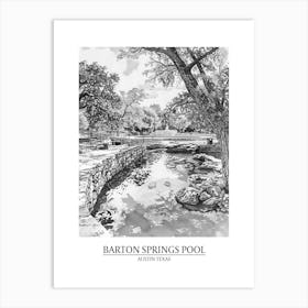 Barton Springs Pool Austin Texas Black And White Drawing 2 Poster Art Print