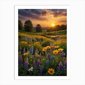 Sunset Over Wildflowers Art Print