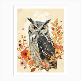 Collared Scops Owl Japanese Painting 5 Art Print