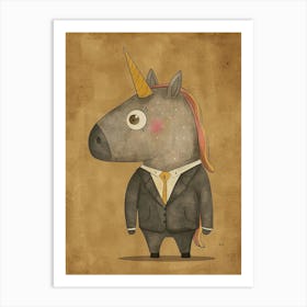 Unicorn In A Suit & Tie Mustard Muted Pastels 2 Art Print