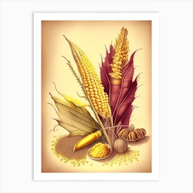 Corn Silk Spices And Herbs Retro Drawing 2 Art Print